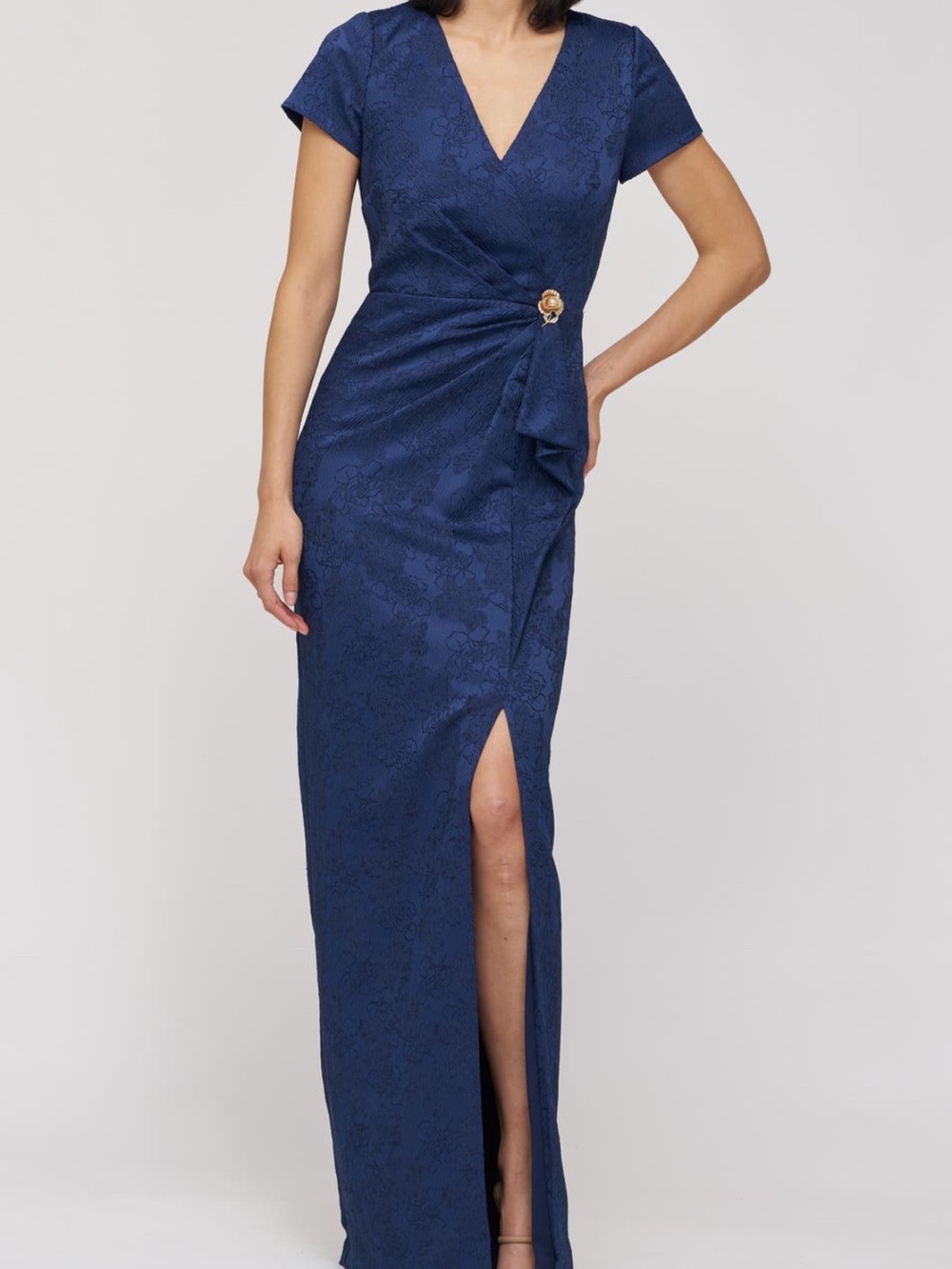 NWT JS Collections Elegant Navy Blue Wrap-Front Maxi Dress size 8